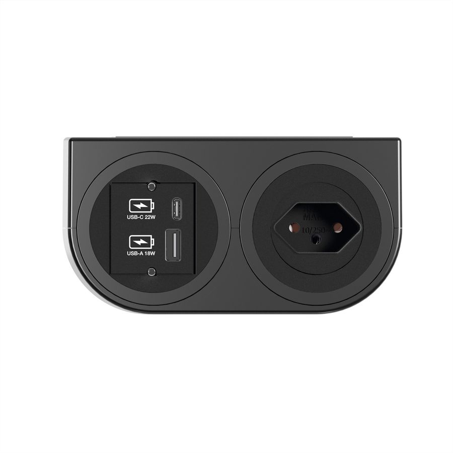 BACHMANN PIX HOLDER DOUBLE, 1x CH T13, 1x USB A/C, ISV, schwarz, 0,2 m