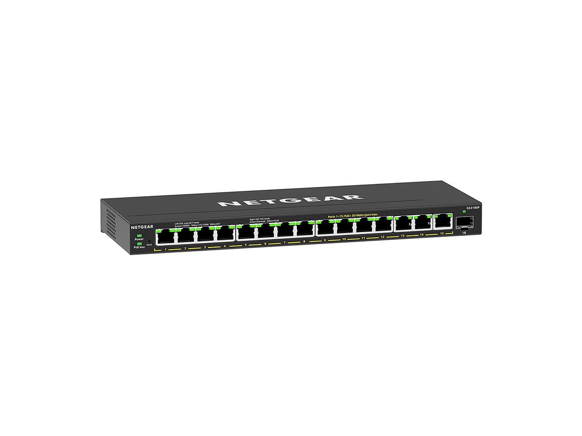 NETGEAR GS316EP-100PES Netzwerk-Switch Managed Gigabit Ethernet (10/100/1000) Power over Ethernet (PoE) Schwarz