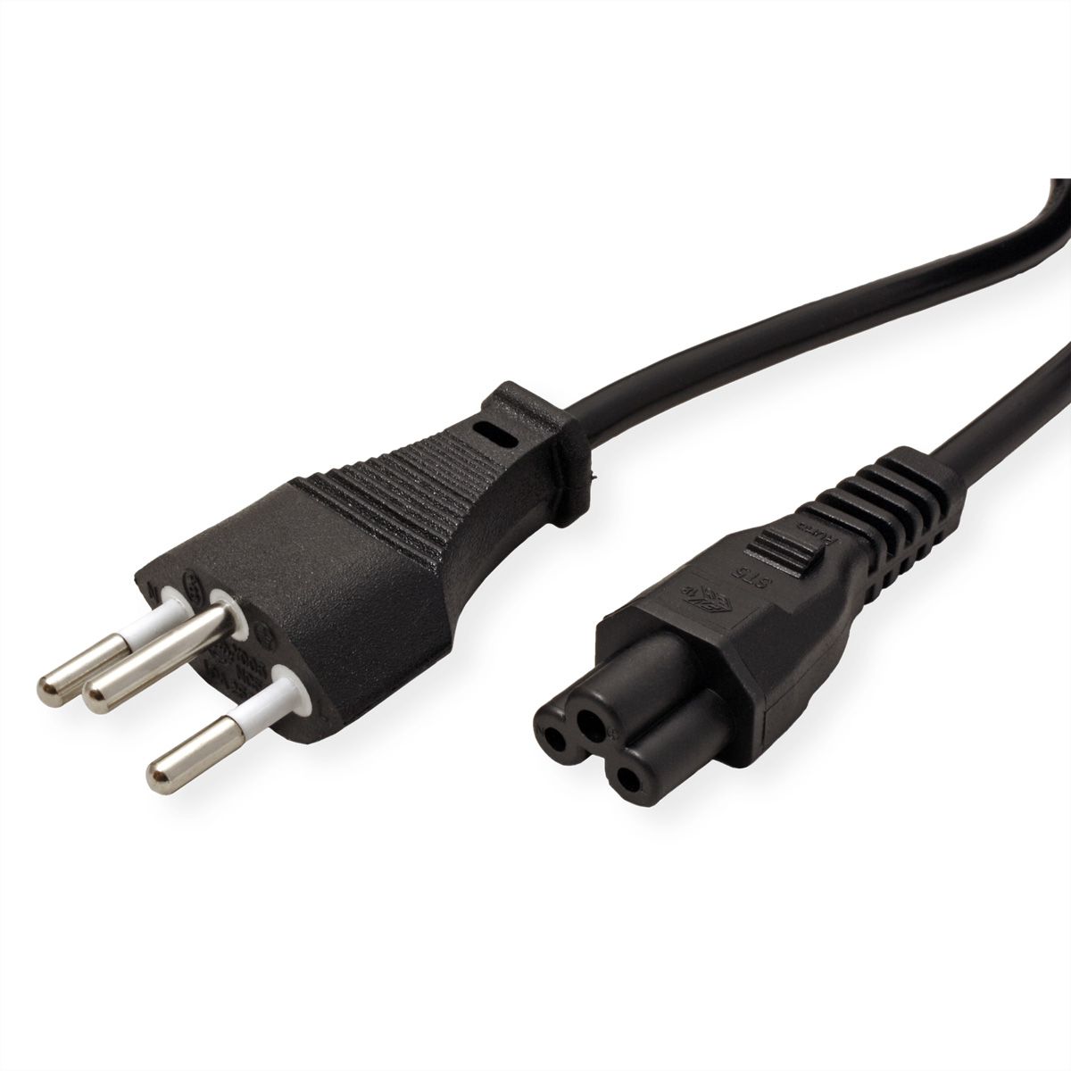 VALUE Netzkabel T12 auf C5, 3polig, schwarz, 1 m