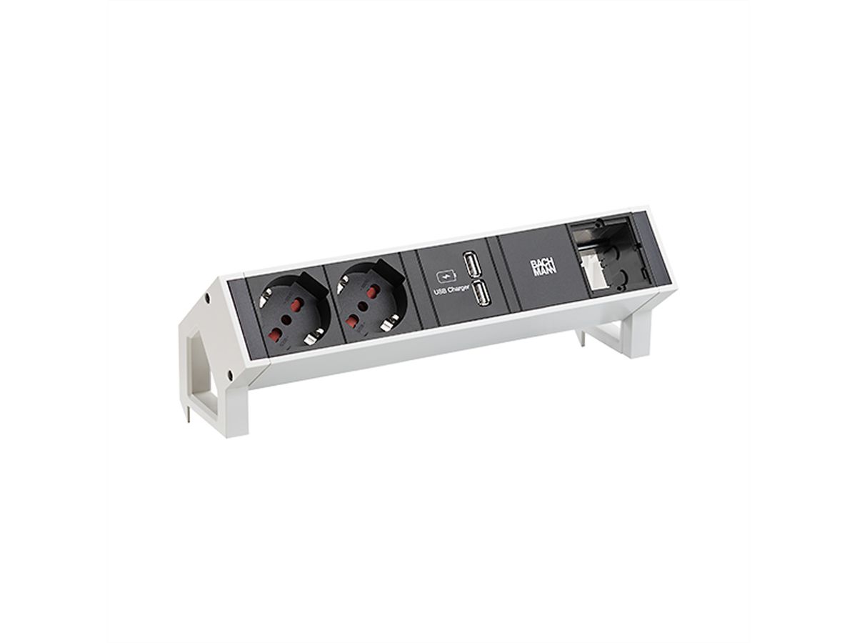 BACHMANN DESK2 2xP40 USB Charger 1xCM, Strom 0,2m GST18 RAL9010 Italia
