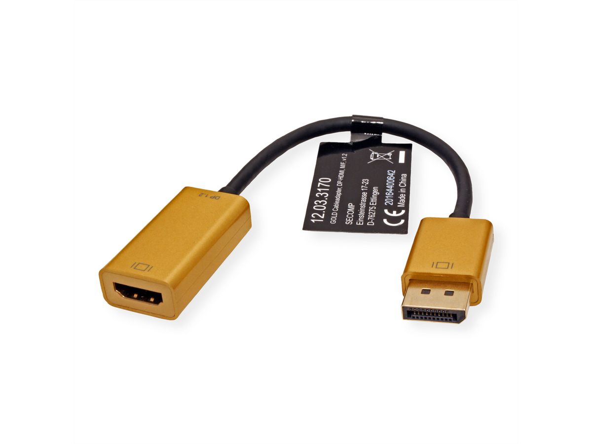 ROLINE GOLD 4K DisplayPort-HDMI Adapter, Aktiv, v1.2, DP ST - HDMI BU