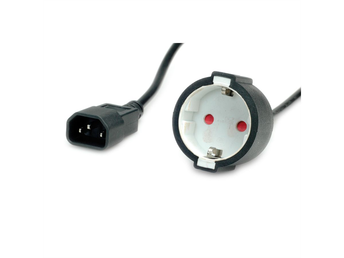 VALUE Netzkabel, C14 auf CEE7/3, max. 10A (2300W), nur für Verwendung an USV, schwarz, 0,3 m