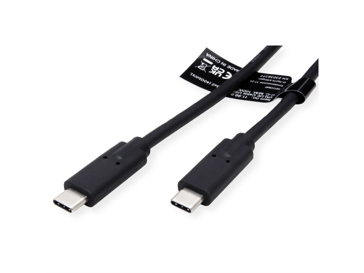 VALUE USB4 Gen3x2 Kabel, C–C, ST/ST, 40Gbit/s, 100W, schwarz, 0,5 m