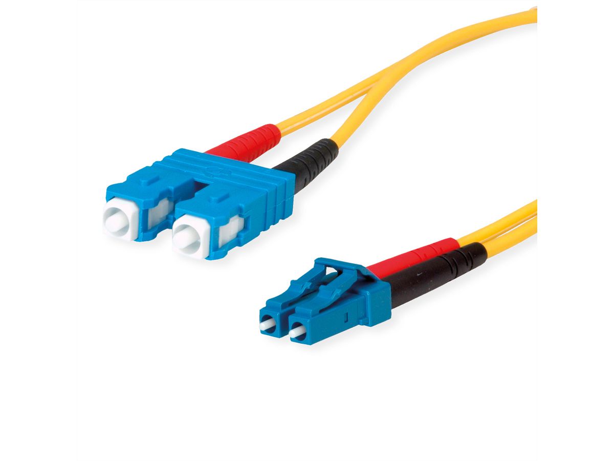 TELEGÄRTNER LWL Adapterkabel 2x E9/125 OS2, 1x SC Duplex - 1x LC Duplex, gelb, 10 m