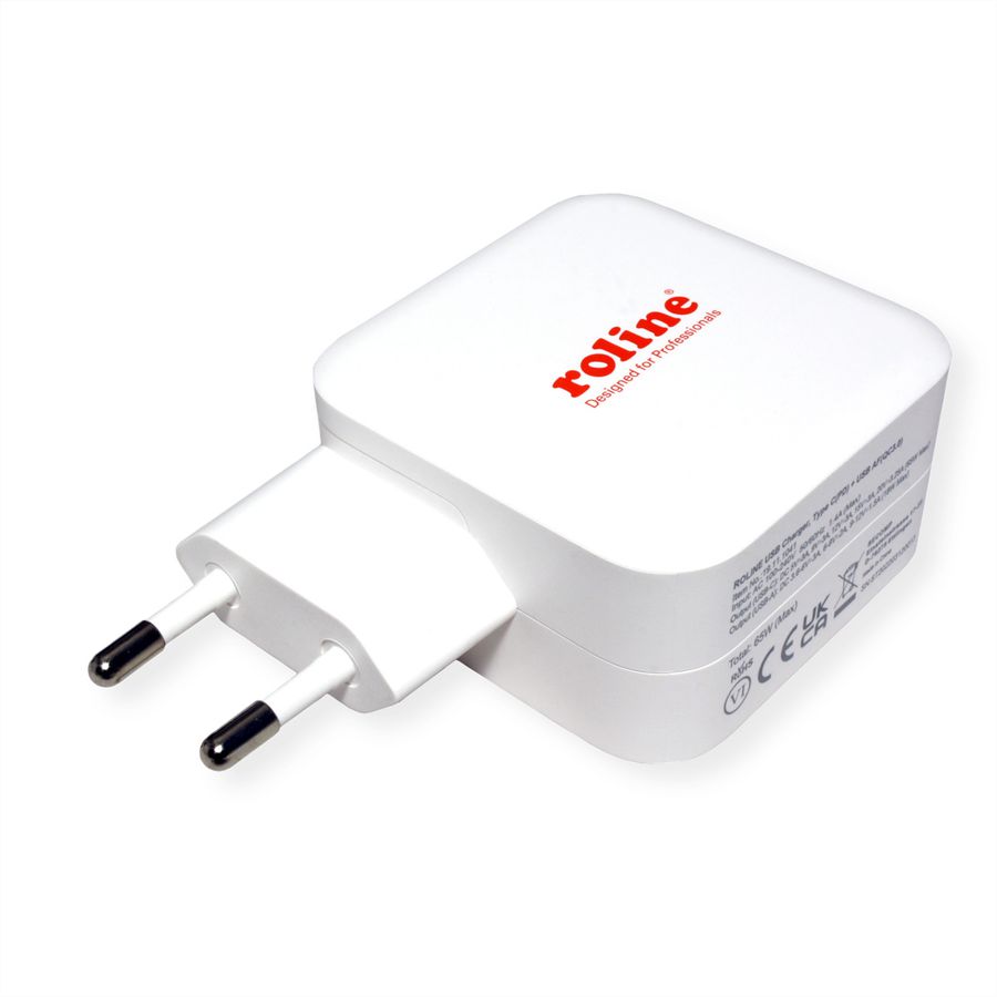 ROLINE USB Charger mit Euro-Stecker, 2 Port (Typ-A QC3.0, Typ-C PD), 65W