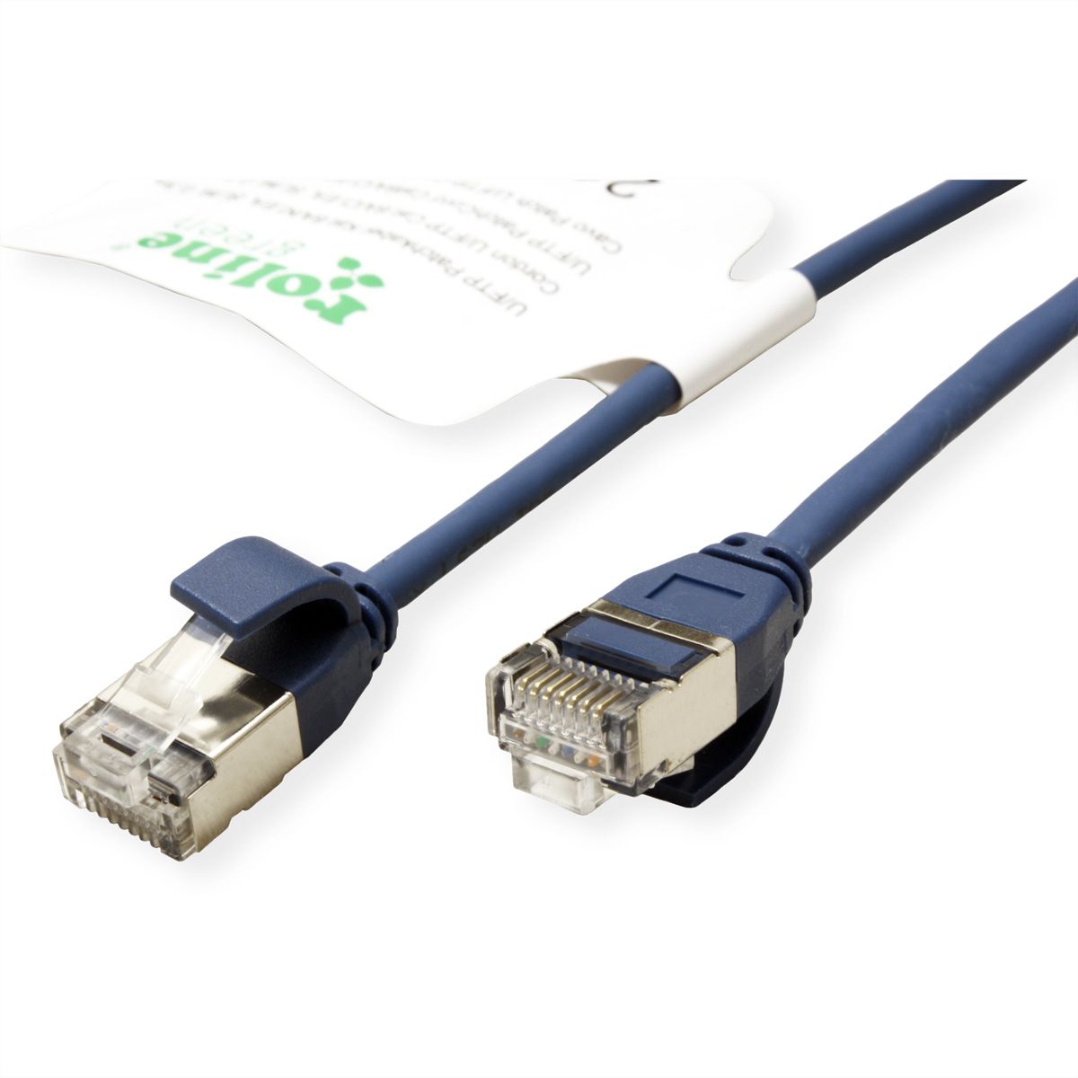 ROLINE GREEN U/FTP Patchkabel Cat.6A (Class EA), LSOH, slim, blau, 0,15 m