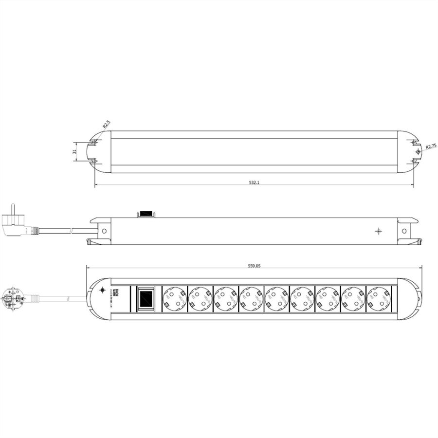 BACHMANN PRIMO Steckdosenleiste 9x Schutzkontakt, Aluminium, mit Schalter, 1,75 m