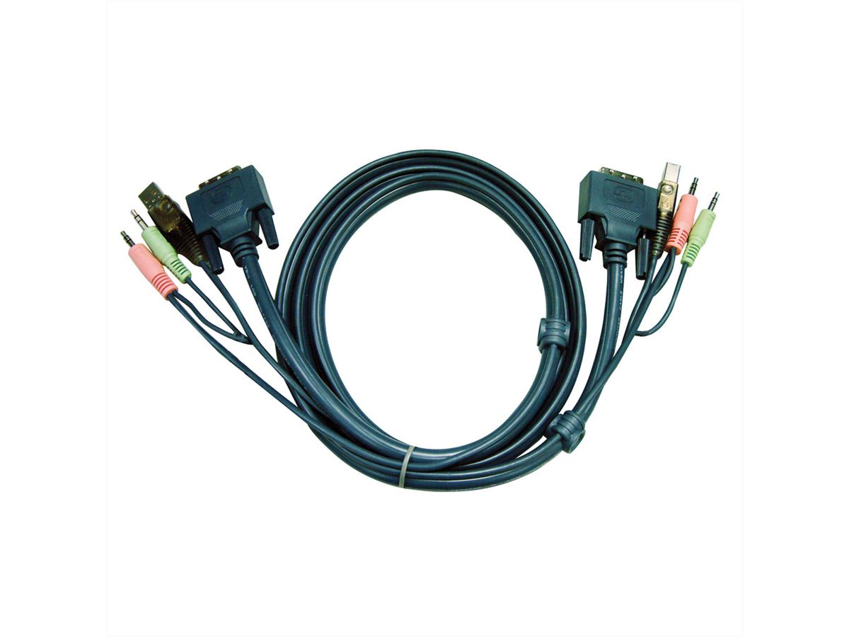ATEN 2L-7D03U KVM Kabel DVI-D (Single Link), USB, Audio, schwarz, 3 m