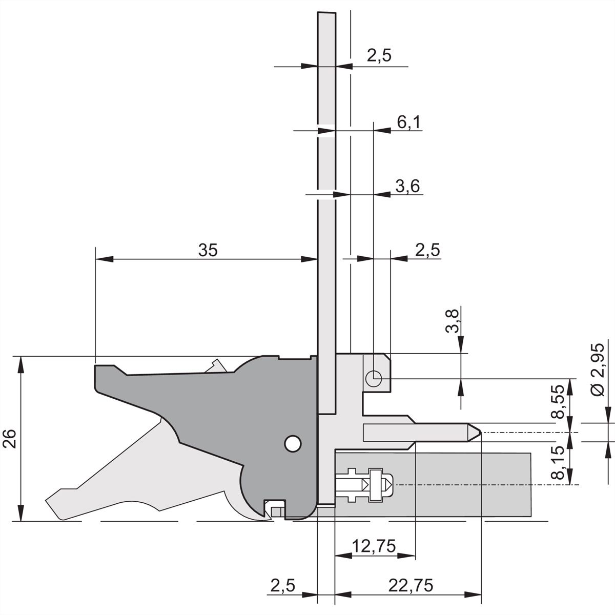 SCHROFF IEL-Griff - IEL-GRIFF OBEN GR/SW 100ST