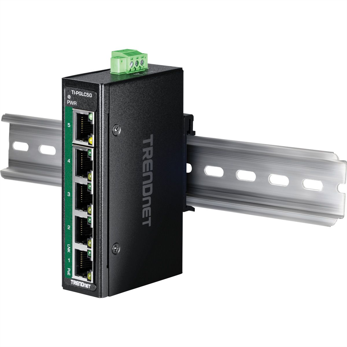 TRENDnet TI-PGLC50 5-Port Gigabit PoE+ Industrial DIN-Rail Mini Switch