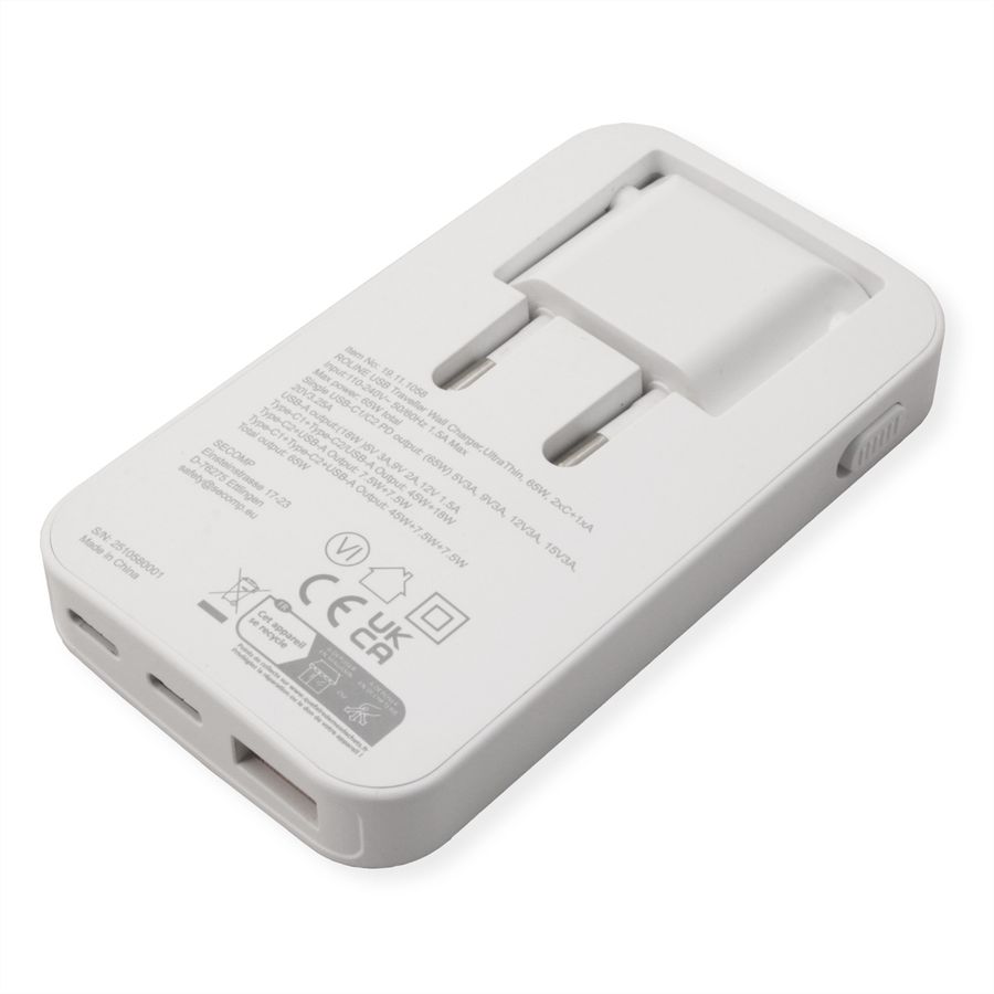 ROLINE USB Charger, schlank, mit klappbarem Euro-Stecker, 65W
