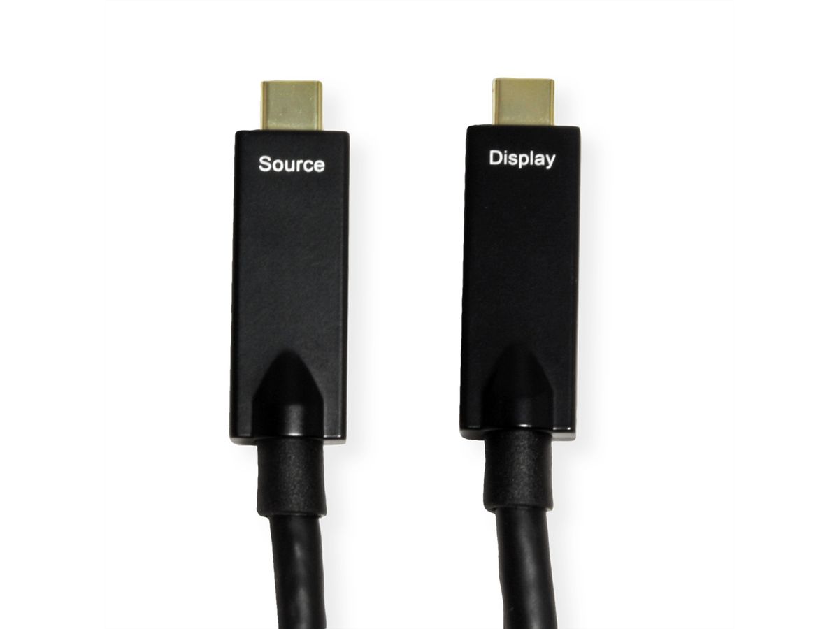ROLINE USB 3.2 Gen 2 Kabel, AOC, C-C, ST/ST, 10Gbit/s, 4K60Hz, PD (Power Delivery) 60W, schwarz, 15 m