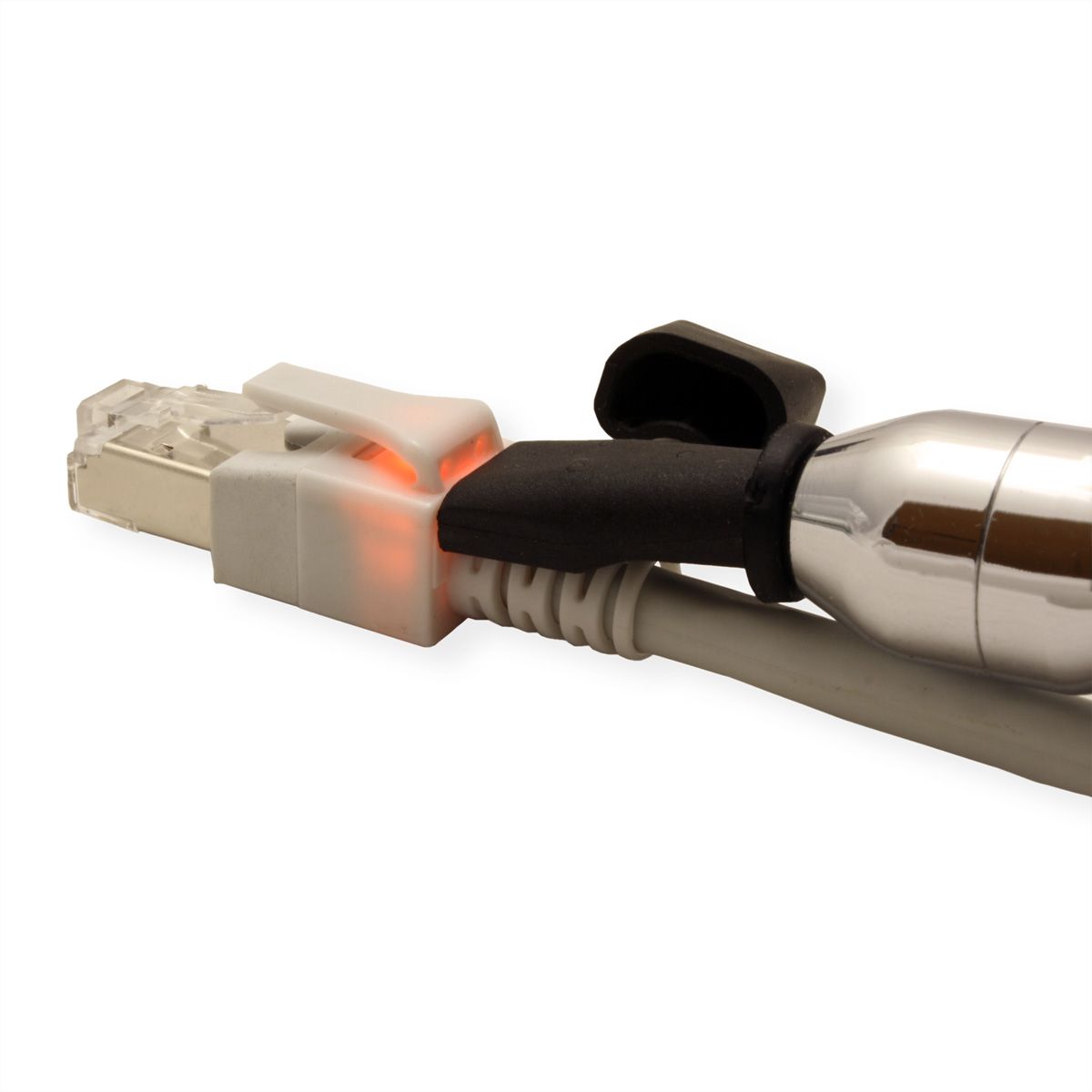 EasyLan DualBoot LED Patchkabel RJ45 S/FTP Cat.6 (Class E), mit saCon Stecker, LSOH, grau, 0,5 m