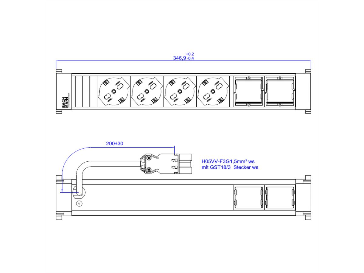 BACHMANN POWER FRAME 4xP40 2xCM 0,2m GST18 RAL9010
