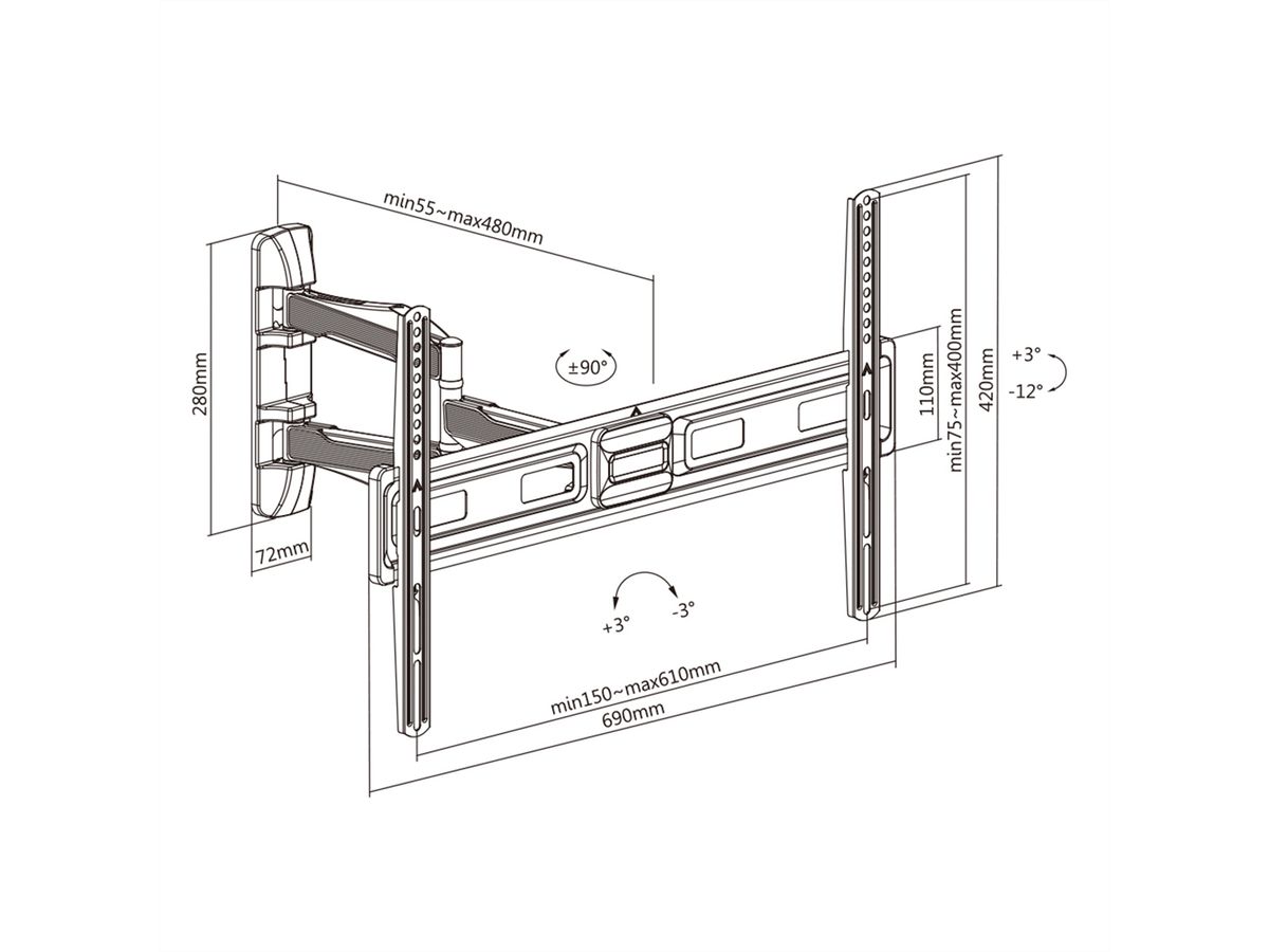 VALUE TV-Wandhalterung, flexibel, elegant, 32-70 Zoll, bis 35 kg