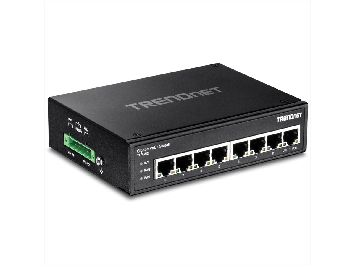 TRENDnet TI-PG80 8-Port Gehärteter Industrieller Gigabit PoE+ DIN-Rail Switch