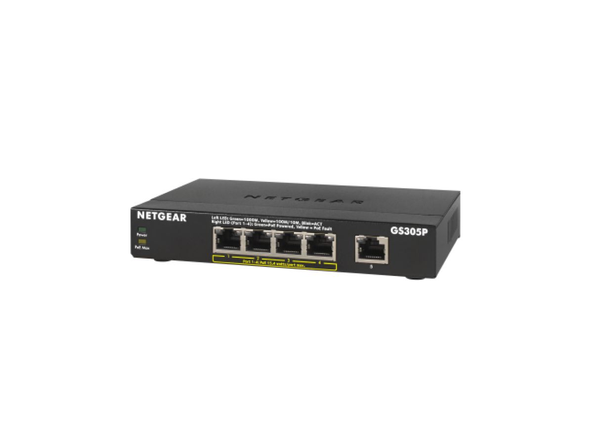 Netgear GS305Pv2 Unmanaged Gigabit Ethernet (10/100/1000) Power over Ethernet (PoE) Schwarz