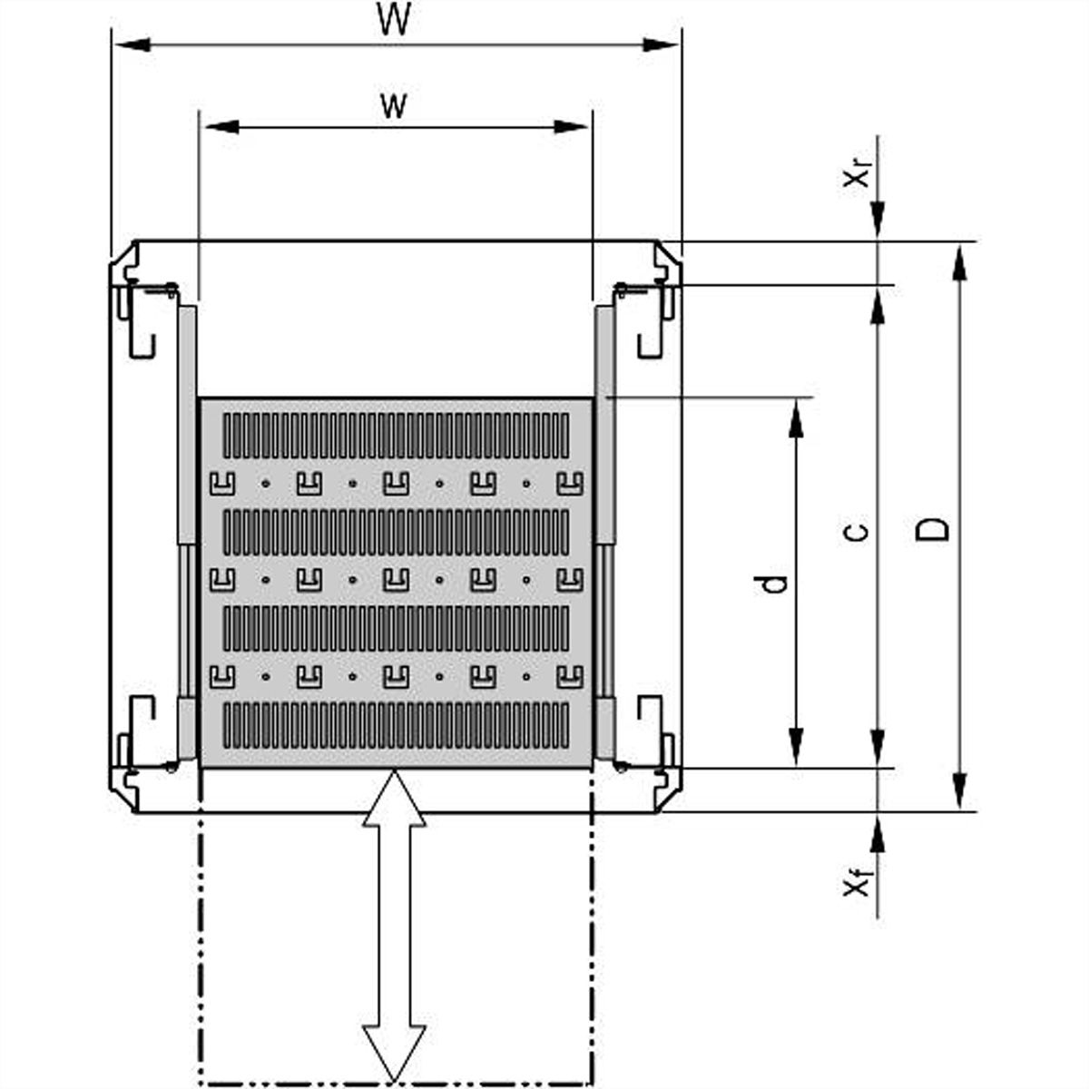 SCHROFF 19''- / Gestell- Fachboden ausziehbar - 19"FA AUS 2HE C=500 RED 7035