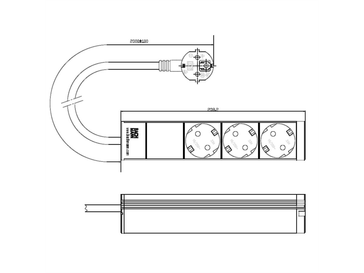 BACHMANN 10" PDU 1HE 3xCEE7/3 Strom 2,0m