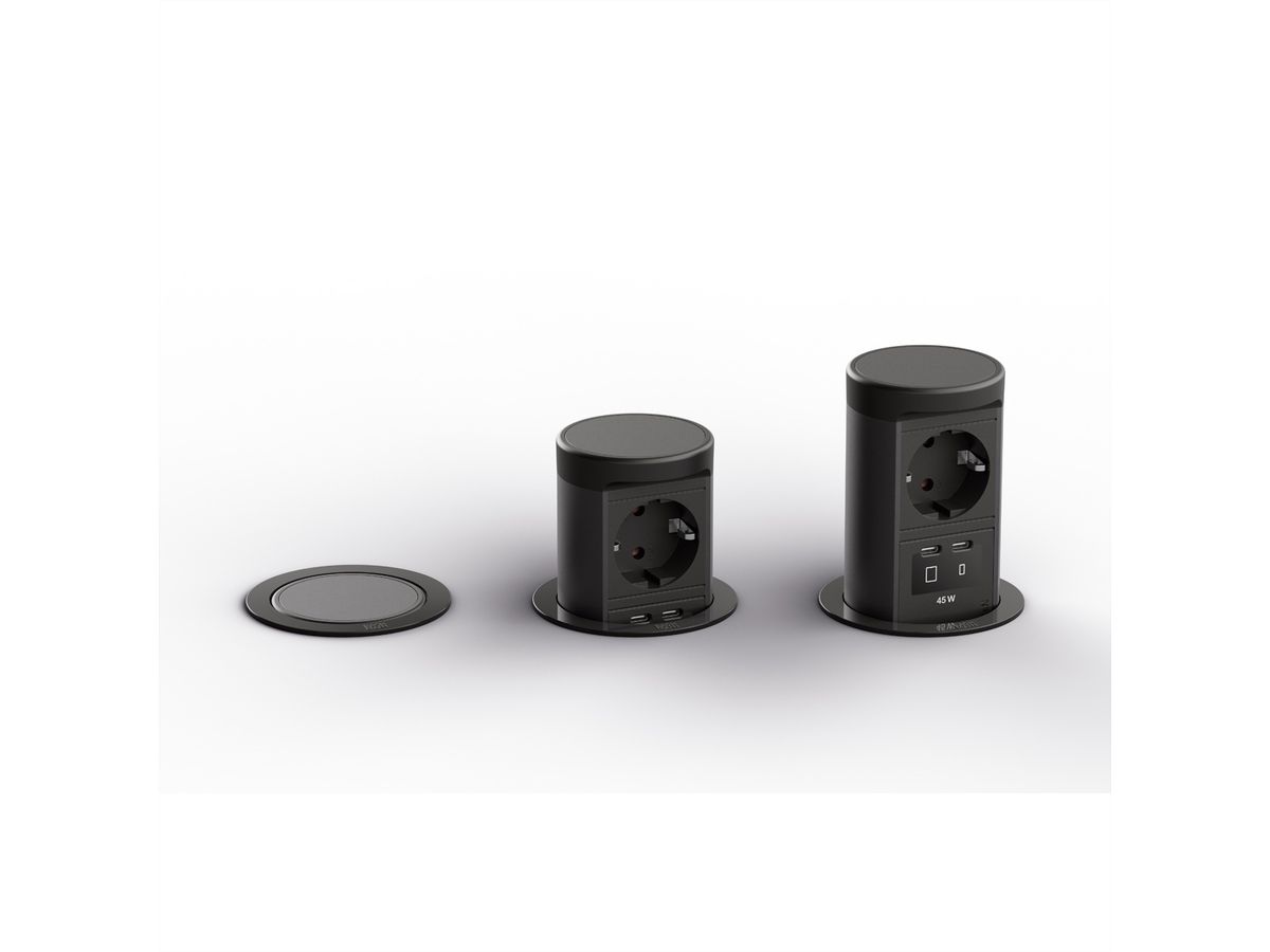 BACHMANN ELEVATOR2 1xCEE7/3, 1xUSB C/C 45W RAL9005 2,0 m AEH