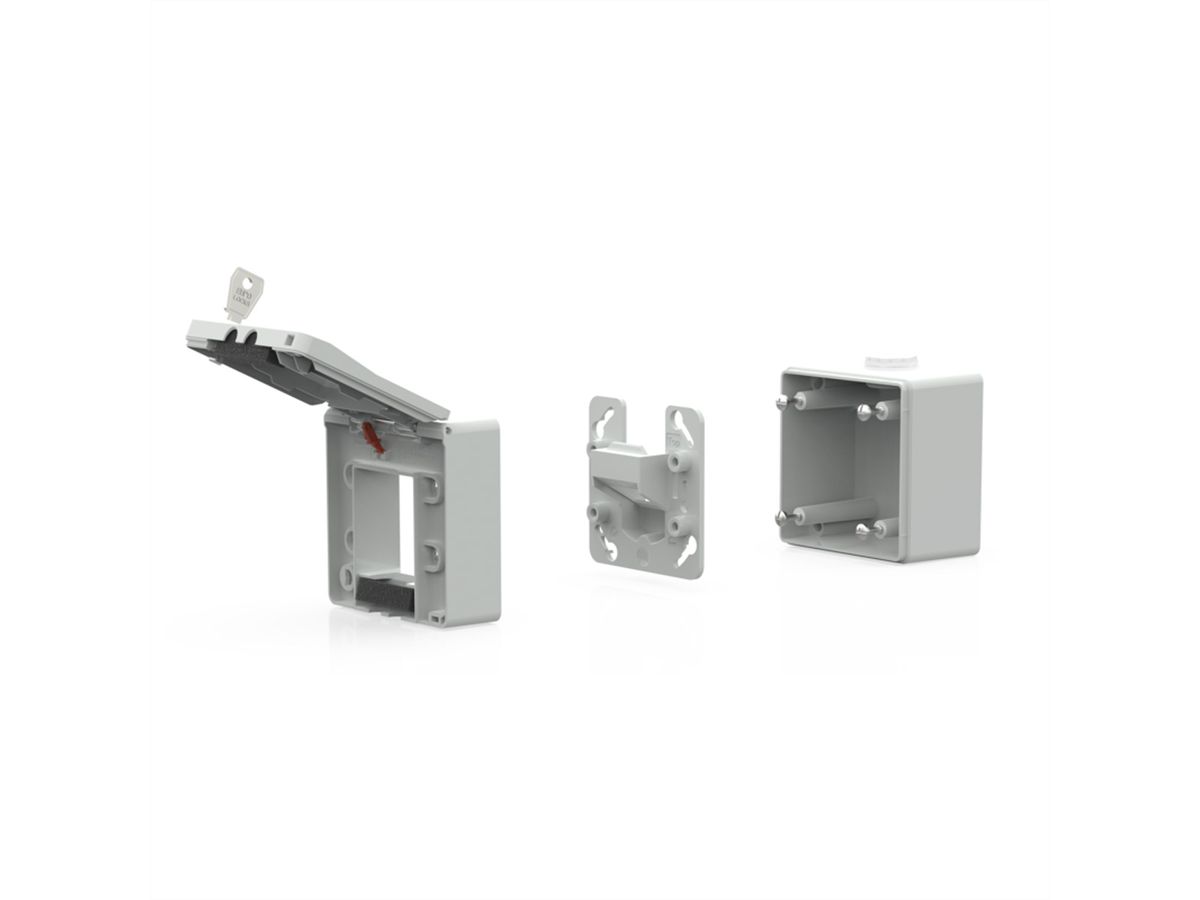METZ CONNECT IP44 Modul-Aufputz-Gehäuse, Klappdeckel+Schloss, 2Ports unbestückt, grau