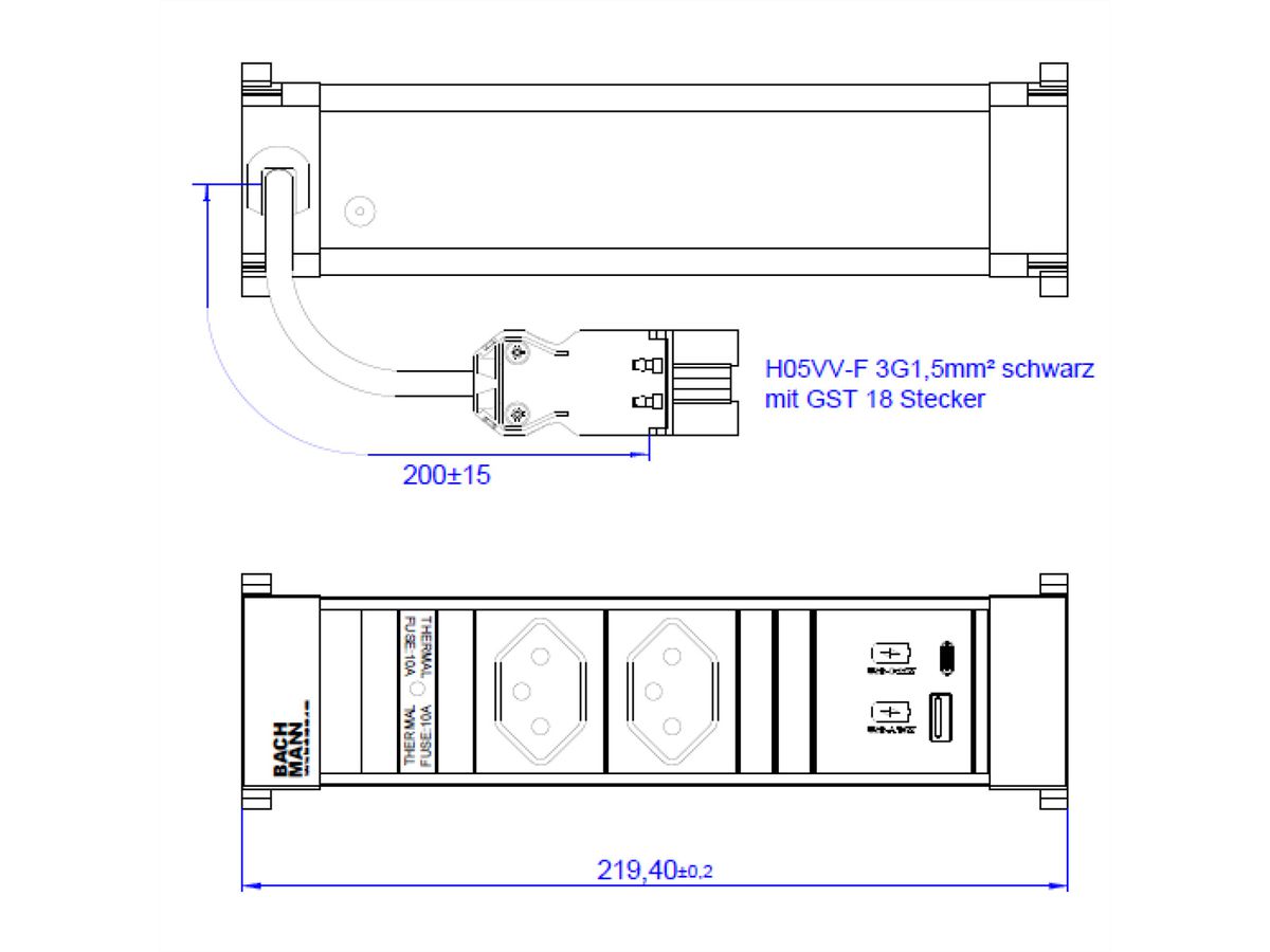 BACHMANN POWER FRAME S 2xCH, 1xUSB A&C 22W 0,2m GST18 Schweiz