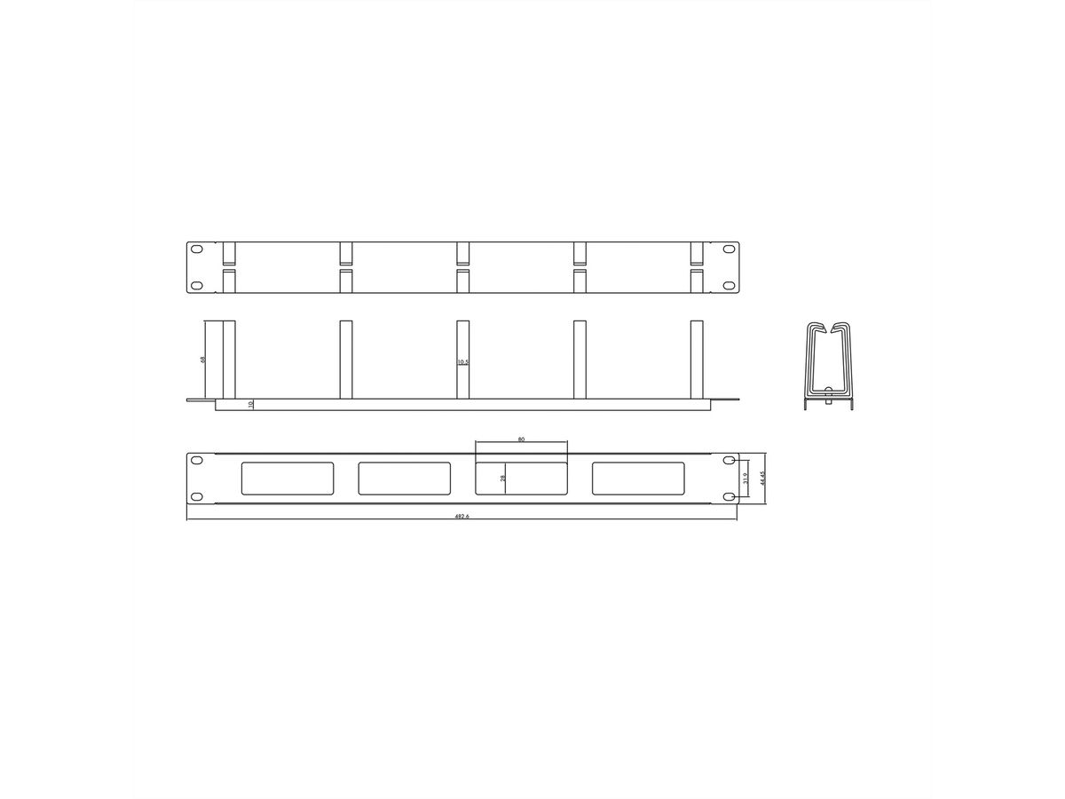 VALUE 19"-Frontplatte, 5 Kabelösen Typ C, Kabeldurchführung, RAL 7035 Lichtgrau