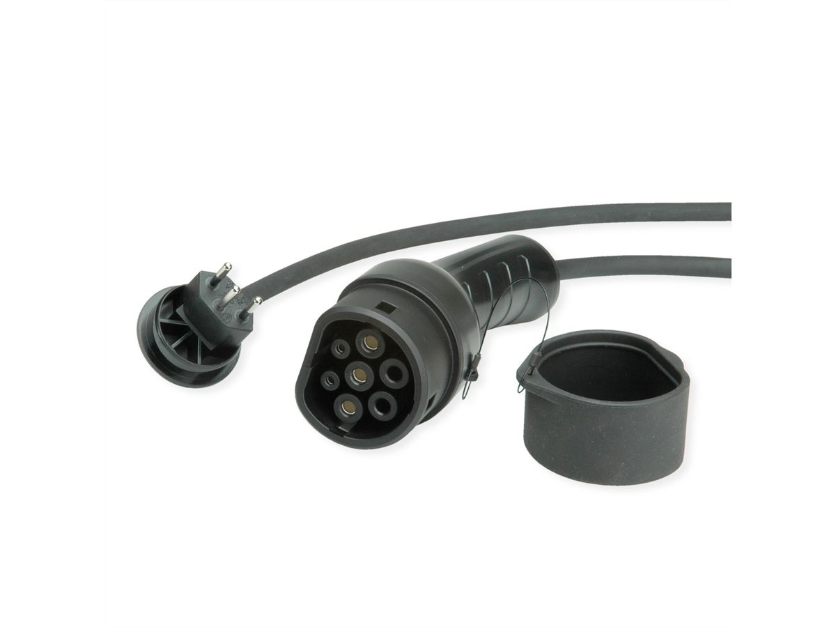 ROLINE Tragbares E-Auto Ladegerät, T12 (CH, Typ J) & Typ2 Stecker, 1-phasig, Mode 2, 10 A, 2,3 kW, 5 m