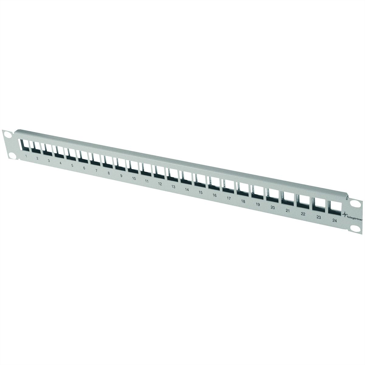 TELEGÄRTNER 19" Frontplatte 1 HE, ohne Erdungsk., f. 24x RJ45-Durchführungspanel, unbest.