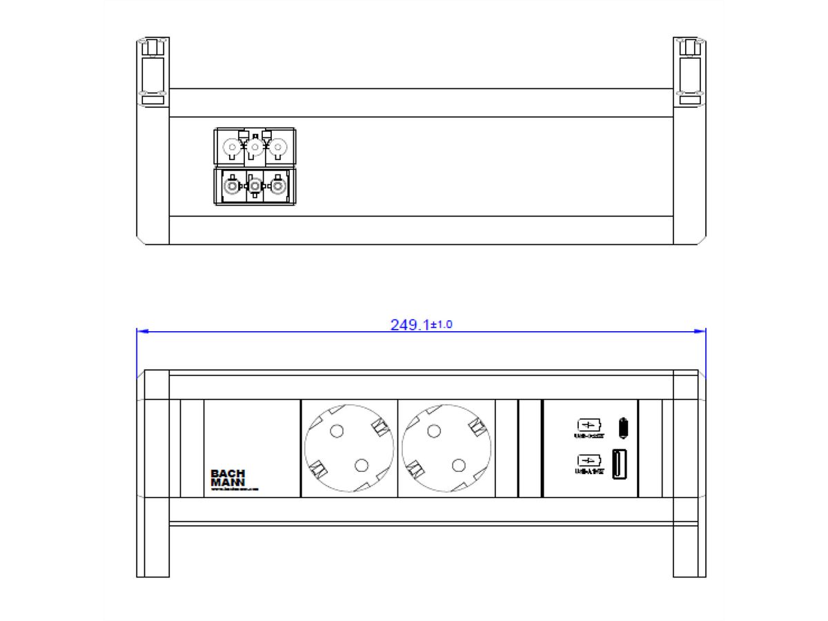 BACHMANN DESK 2xSchutzkontakt 1xUSB A&C, USB Charger 22W Charger, GST18