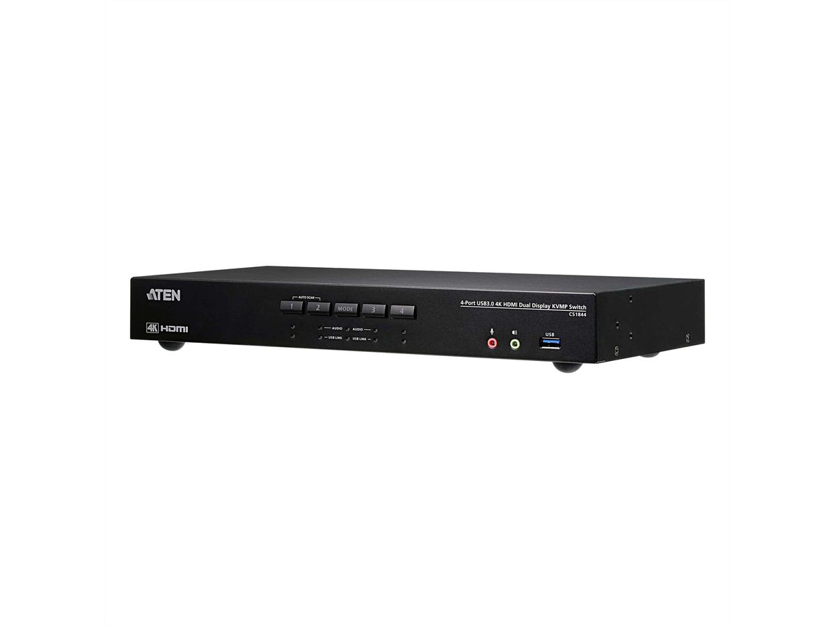 ATEN CS1844 4-Port True 4K HDMI Dual-View KVM Switch mit Audio & USB 3.0Hub