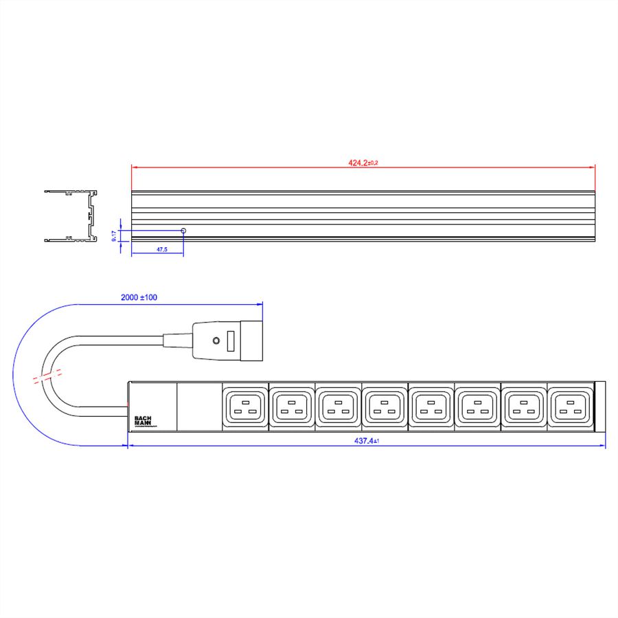 BACHMANN 19" Steckdosenleiste, 8x C19 Buchse, C20 Stecker
