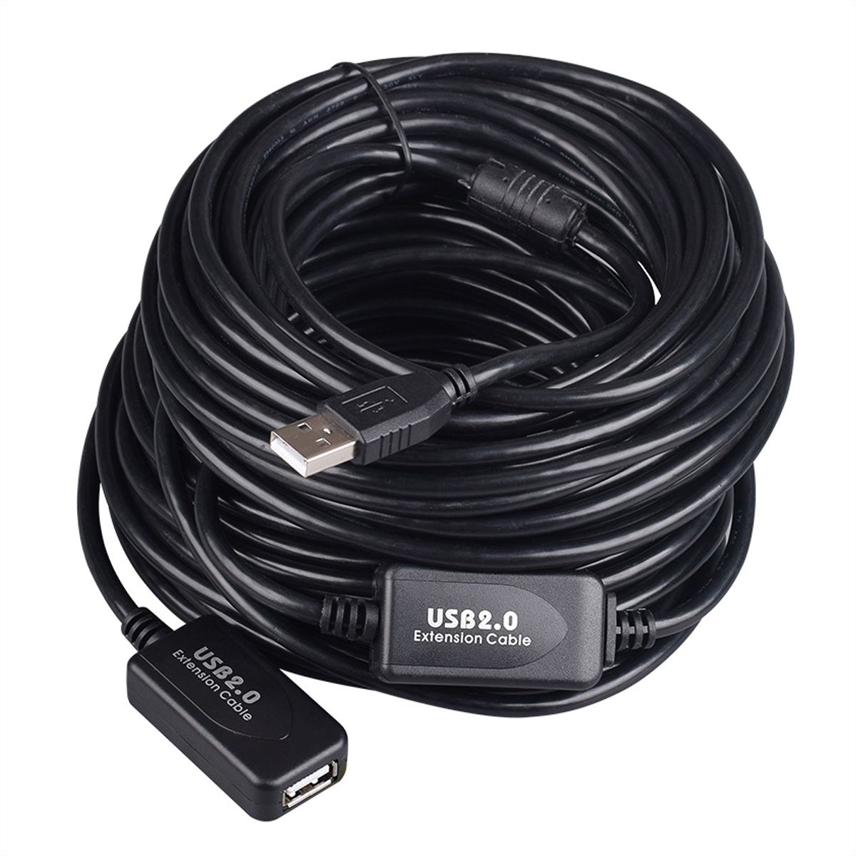 STANDARD USB 2.0 Verlängerung, aktiv, mit Repeater, schwarz, 15 m