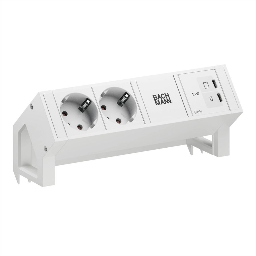 BACHMANN DESK2 PURE WHITE 2xCEE7/3, 1xUSB C/C 45W L=0,2m RAL9010