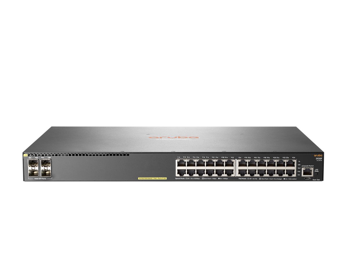 Hewlett Packard Enterprise Aruba 2930F 24G PoE+ 4SFP Managed L3 Gigabit Ethernet (10/100/1000) Grau 1U Power over Ethernet (PoE)