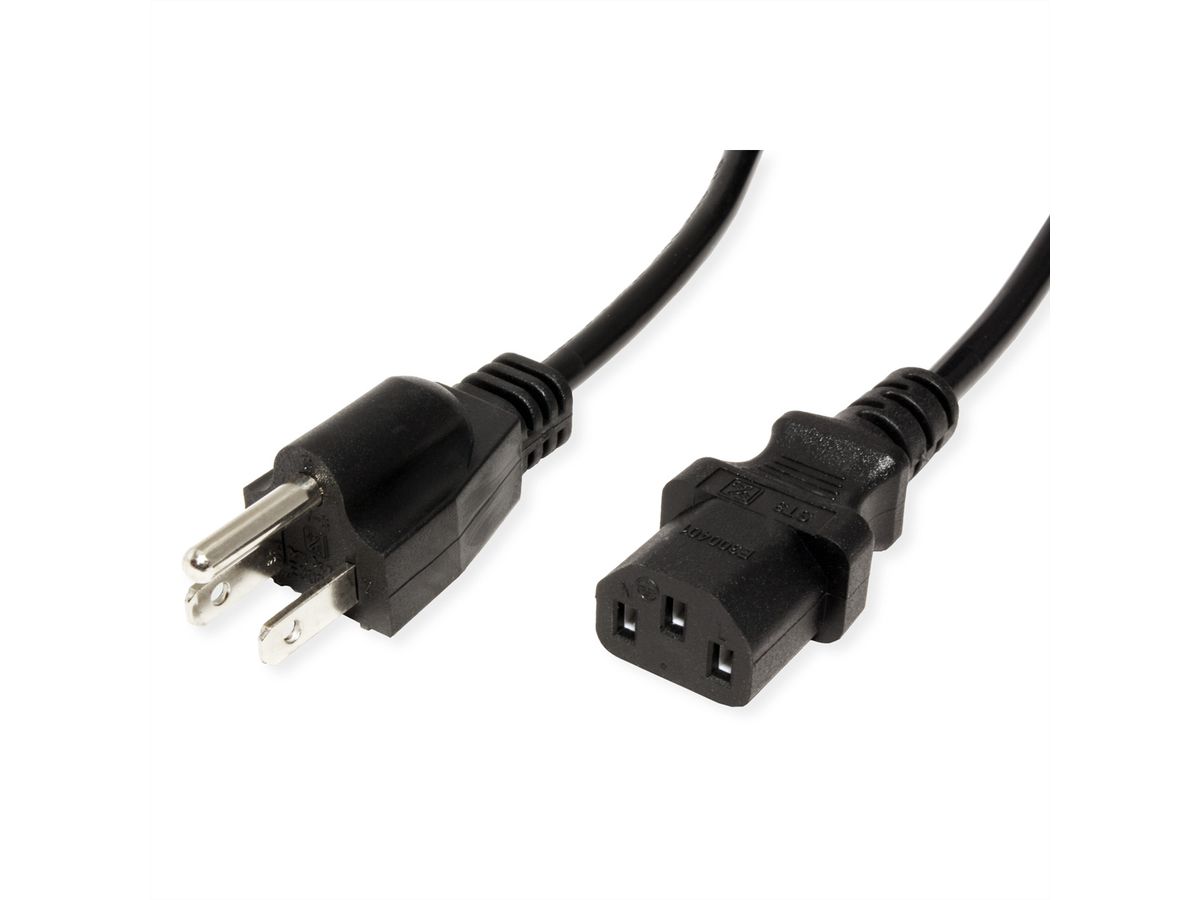 Netzkabel NEMA-5 auf C13 für USA, schwarz, 1,8 m