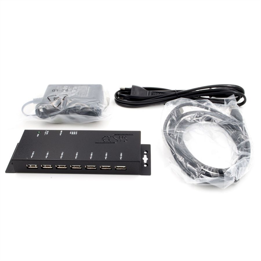EXSYS EX-1177-2S USB 2.0 Hub mit 7 Ports 15KV ESD Überspannungs-Schutz