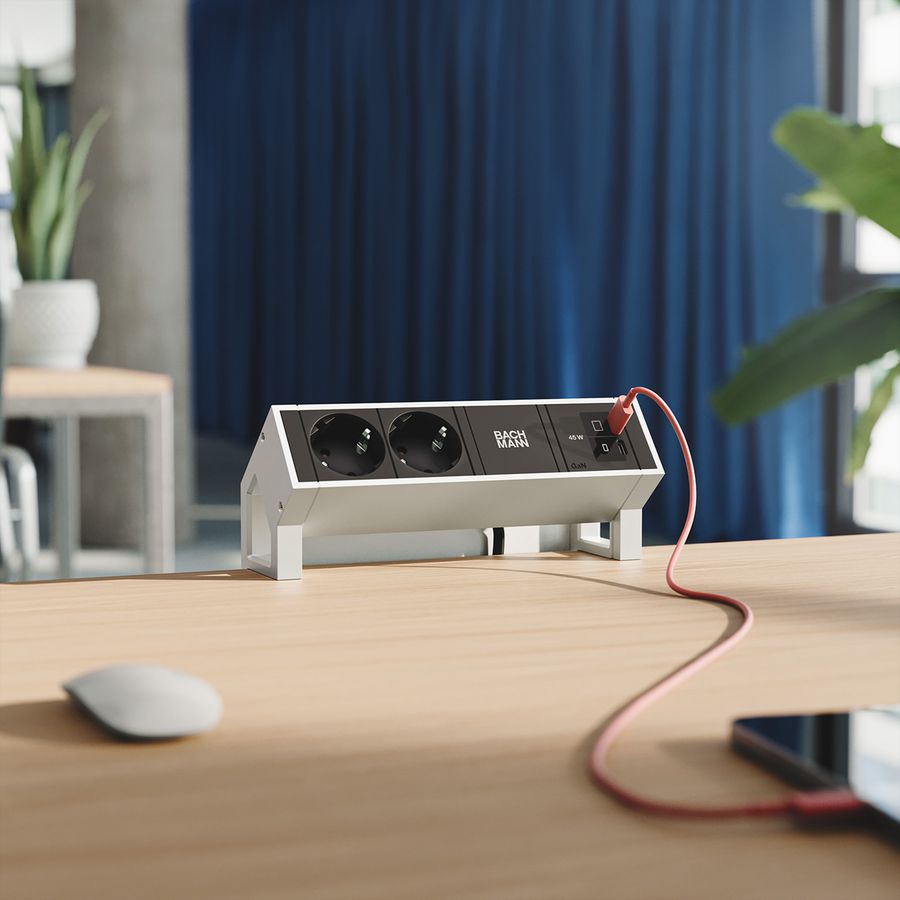 BACHMANN DESK2 2xCEE7/3 1xUSB C/C 45W, L=0,2m RAL9010