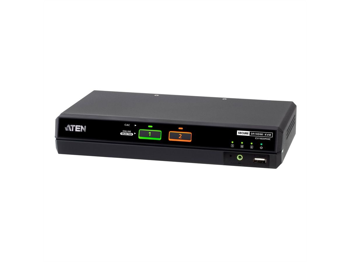 ATEN CS1182DPH4C 2-Port USB 5K DP/HDMI Universal Secure KVM Switch mit CAC, Single Display