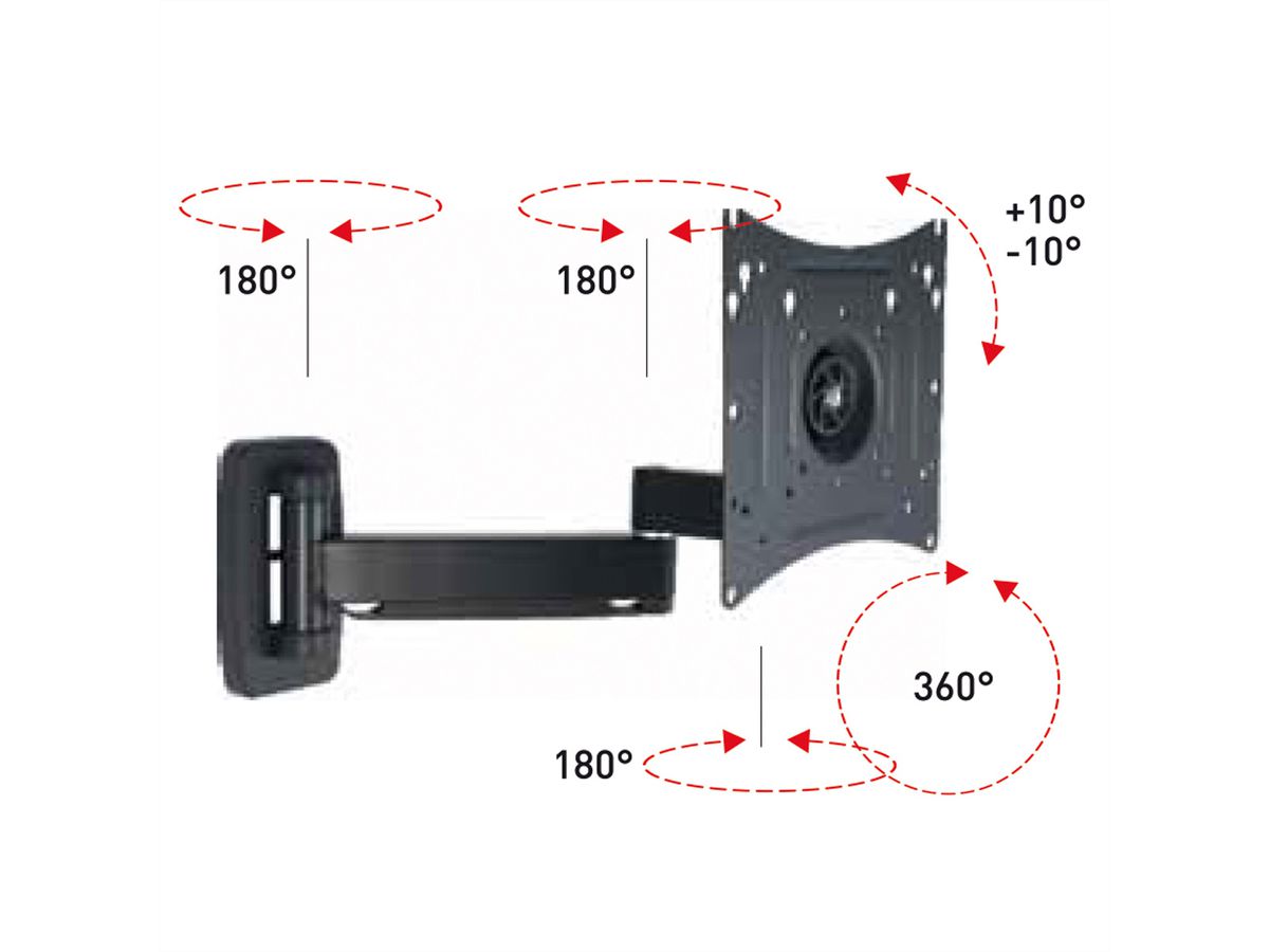 ROLINE LCD/TV-Wandhalterung, Extralang, 5 Drehpunkte, 10-40 Zoll, bis 25 kg