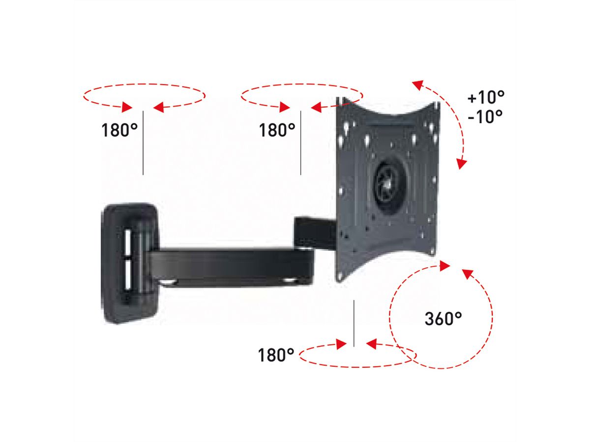 ROLINE LCD/TV-Wandhalterung, Extralang, 5 Drehpunkte, 10-40 Zoll, bis 25 kg