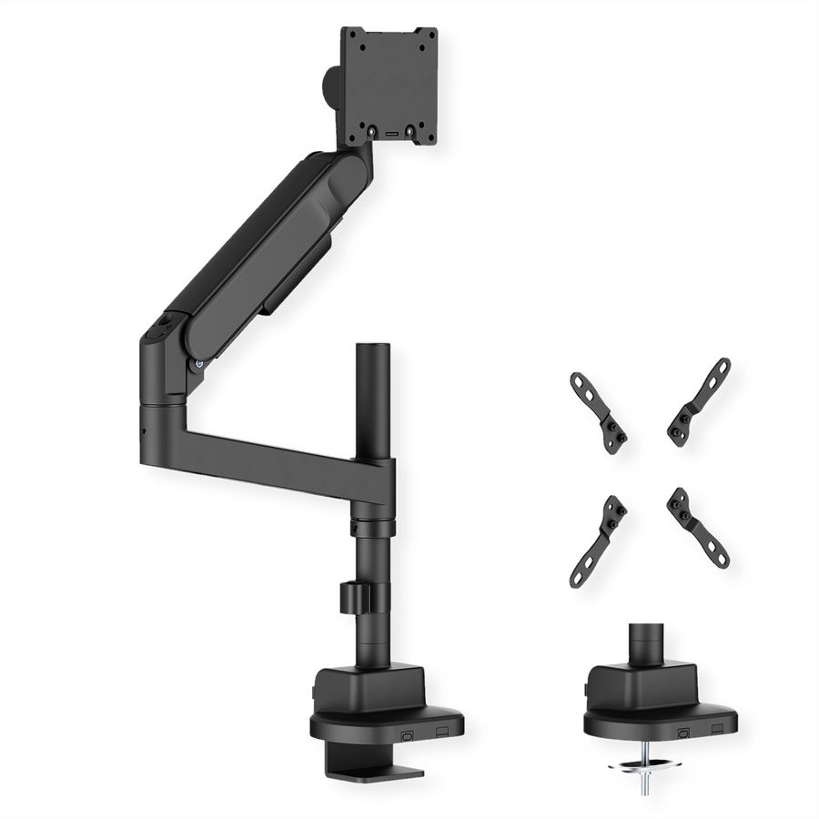 ROLINE Schwerlast-LCD-Arm, Trägerstange, 4 Gelenke, Tischmontage, bis 27 kg, schwarz