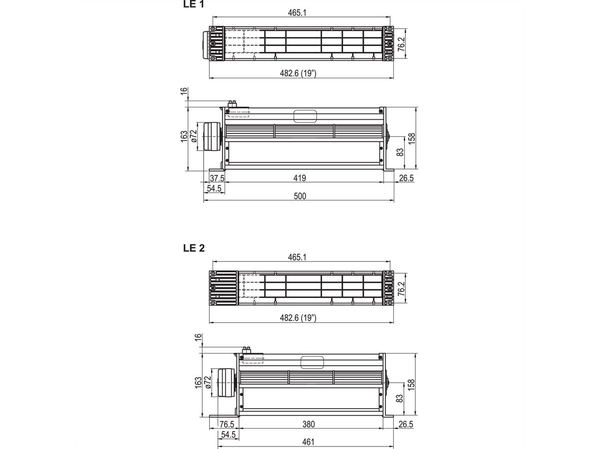 SCHROFF Drucklüfter 2 HE mit Tangentialgeblässe - 19"DRUCKLUEFTER LE2 230V