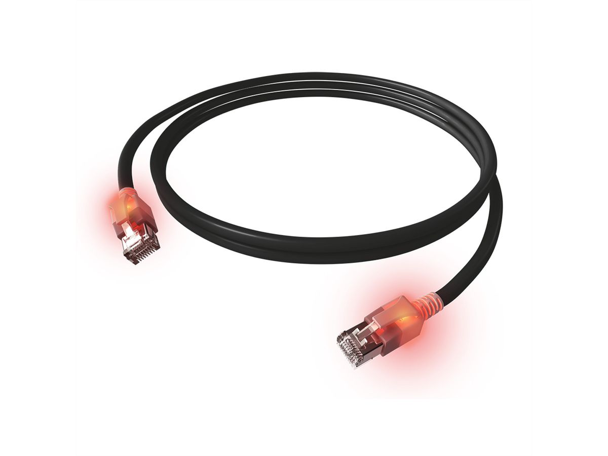 EasyLan DualBoot LED Patchkabel RJ45 S/FTP Kat.6A (Class EA), mit saCon Stecker, LSOH, schwarz, 10 m