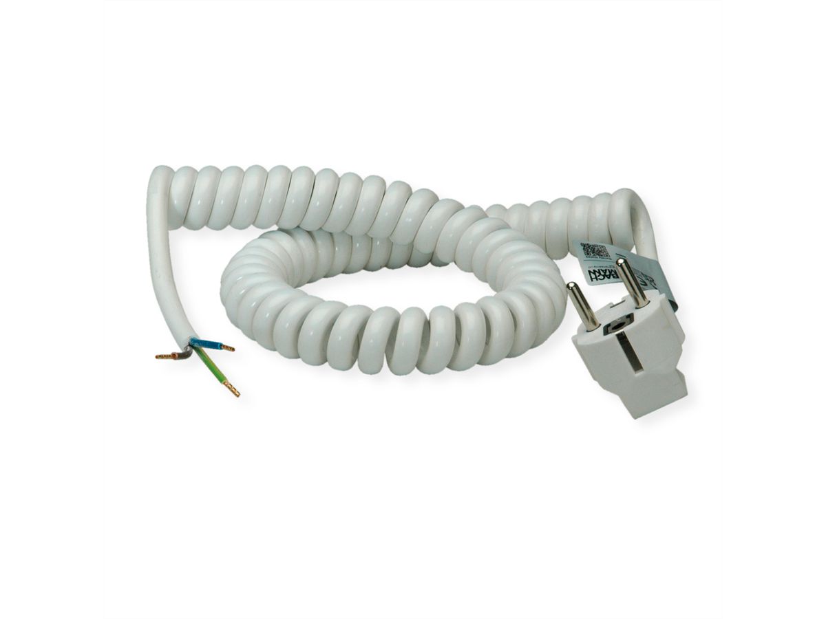 BACHMANN Wendelleitung 0,5-2m weiss, H05VV-F 3G1,5mm² AEH/CEE7/7