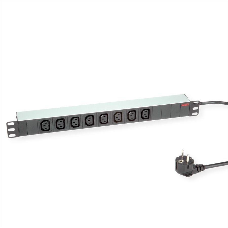 ROLINE 19-Zoll-Steckdosenleiste 8fach C13, Schutzkontakt-Stecker, silberfarben, 2 m