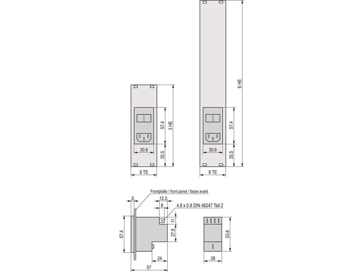 SCHROFF Netzeingangsmodul mit Filter - NETZEINGANGSMODUL 6HE 8TE