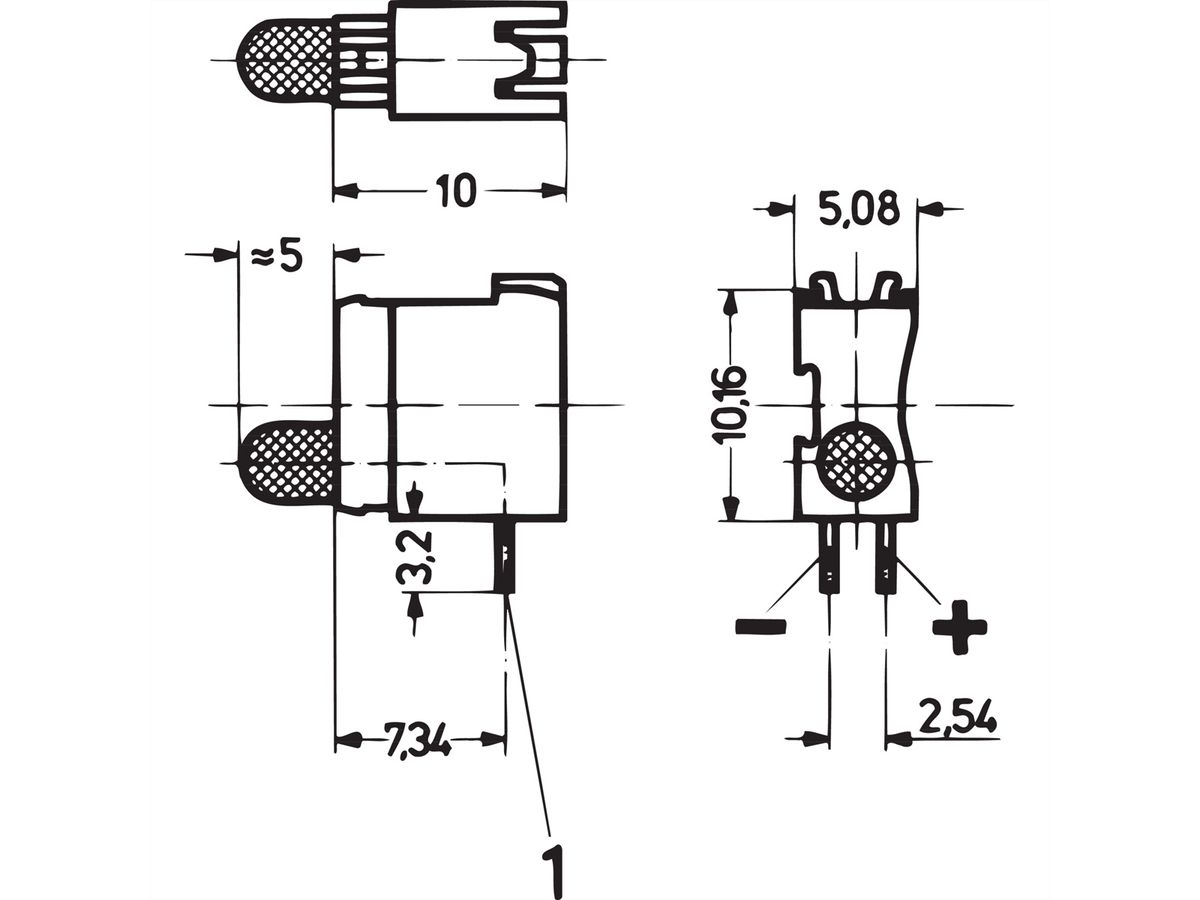 SCHROFF Einfach-LED, kurze Bauform, x 3,2 mm - LEUCHTDIODE 3,2 GE 1.EBENE