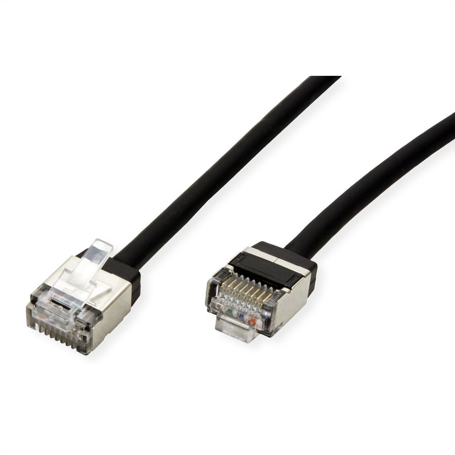 ROLINE U/FTP DataCenter Patchkabel Cat.6A (Class EA), LSOH, slim, extra kurzer Stecker, schwarz, 1 m