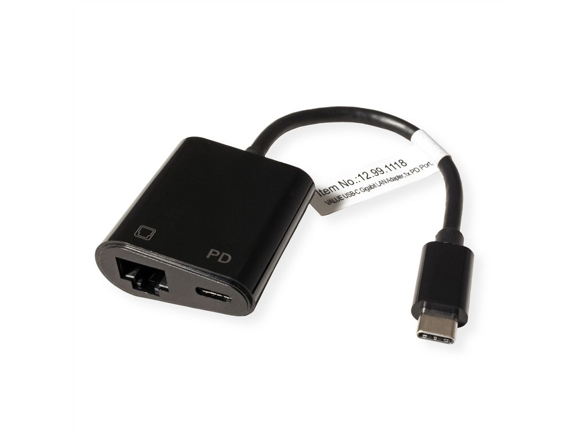 VALUE USB 3.2 Gen 2 Typ C zu Gigabit Ethernet Konverter + 1x PD Port, 100W